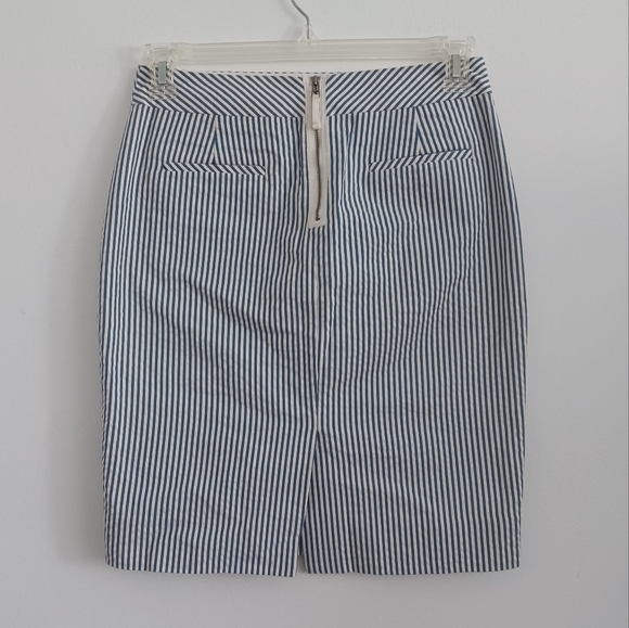 NWOT J.crew Seersucker vertical striped Navy Blue & White Pencil skirt sz 4 - Picture 6 of 15